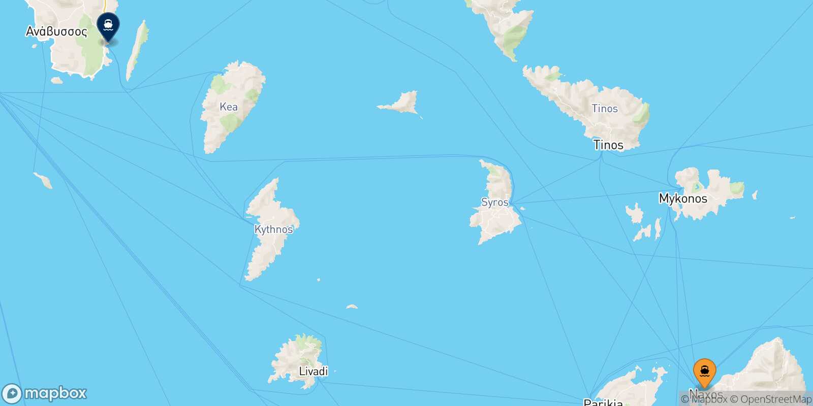Naxos Lavrio route map
