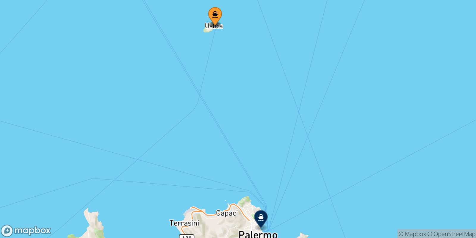 Map of the ports connected with  Palermo