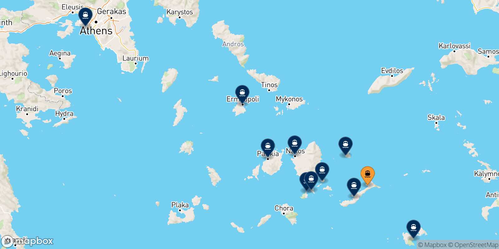Map of the destinations reachable from Aegiali (Amorgos)