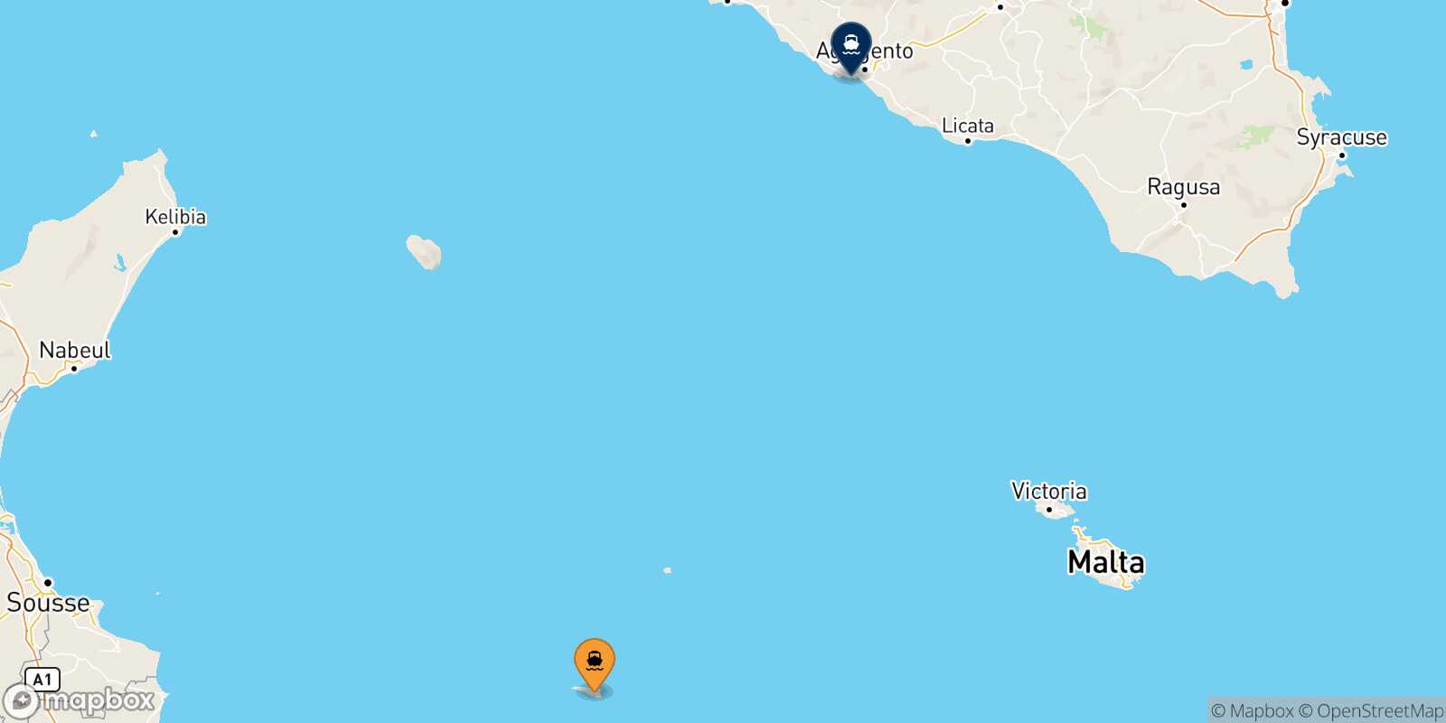 Map of the destinations reachable from Lampedusa