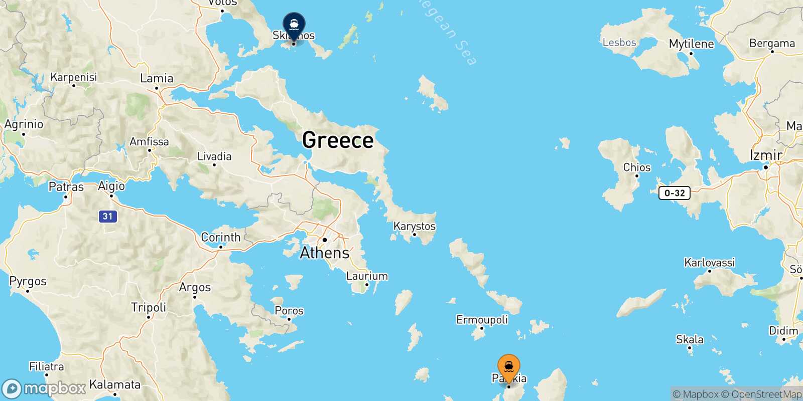 Paros Skiathos route map