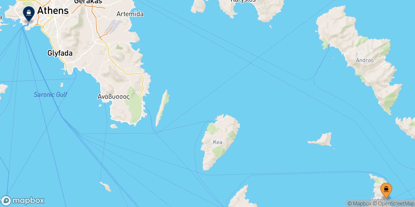 Syros Piraeus route map