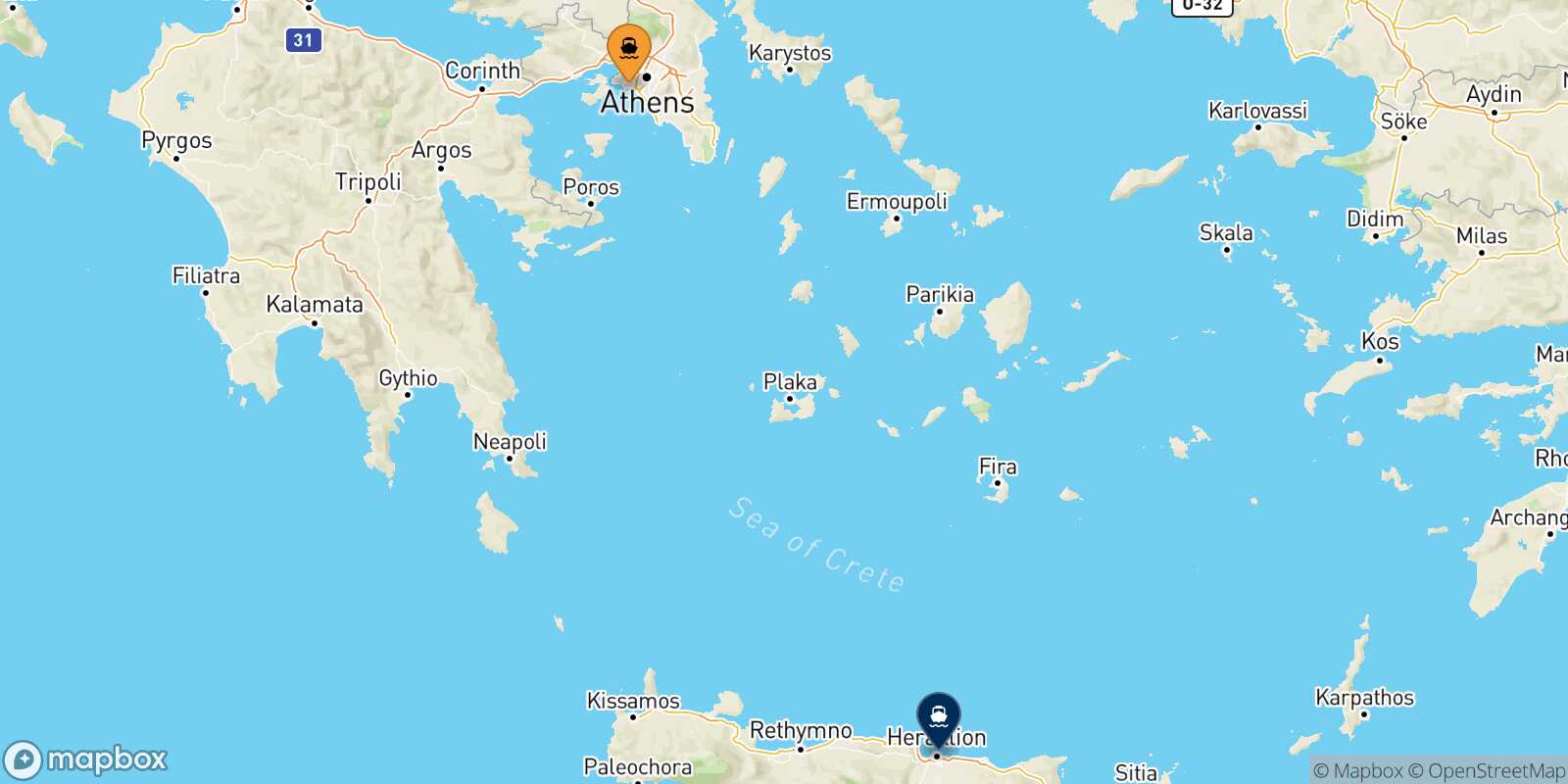 Piraeus Heraklion route map