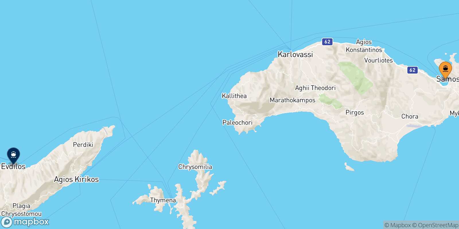 Vathi (Samos) Agios Kirikos (Ikaria) route map