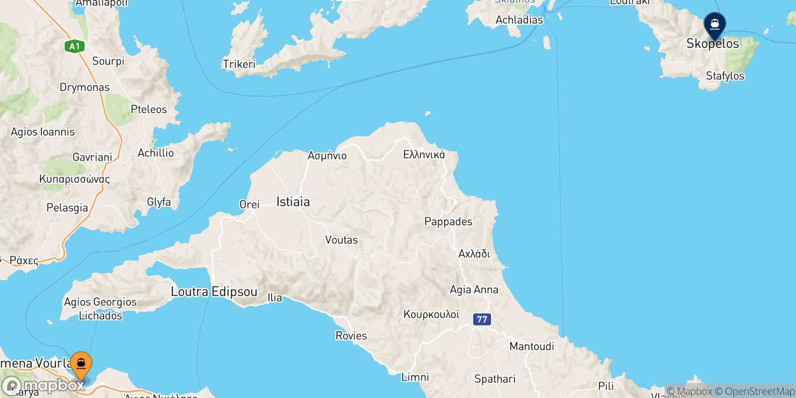 Agios Konstantinos Glossa (Skopelos) route map