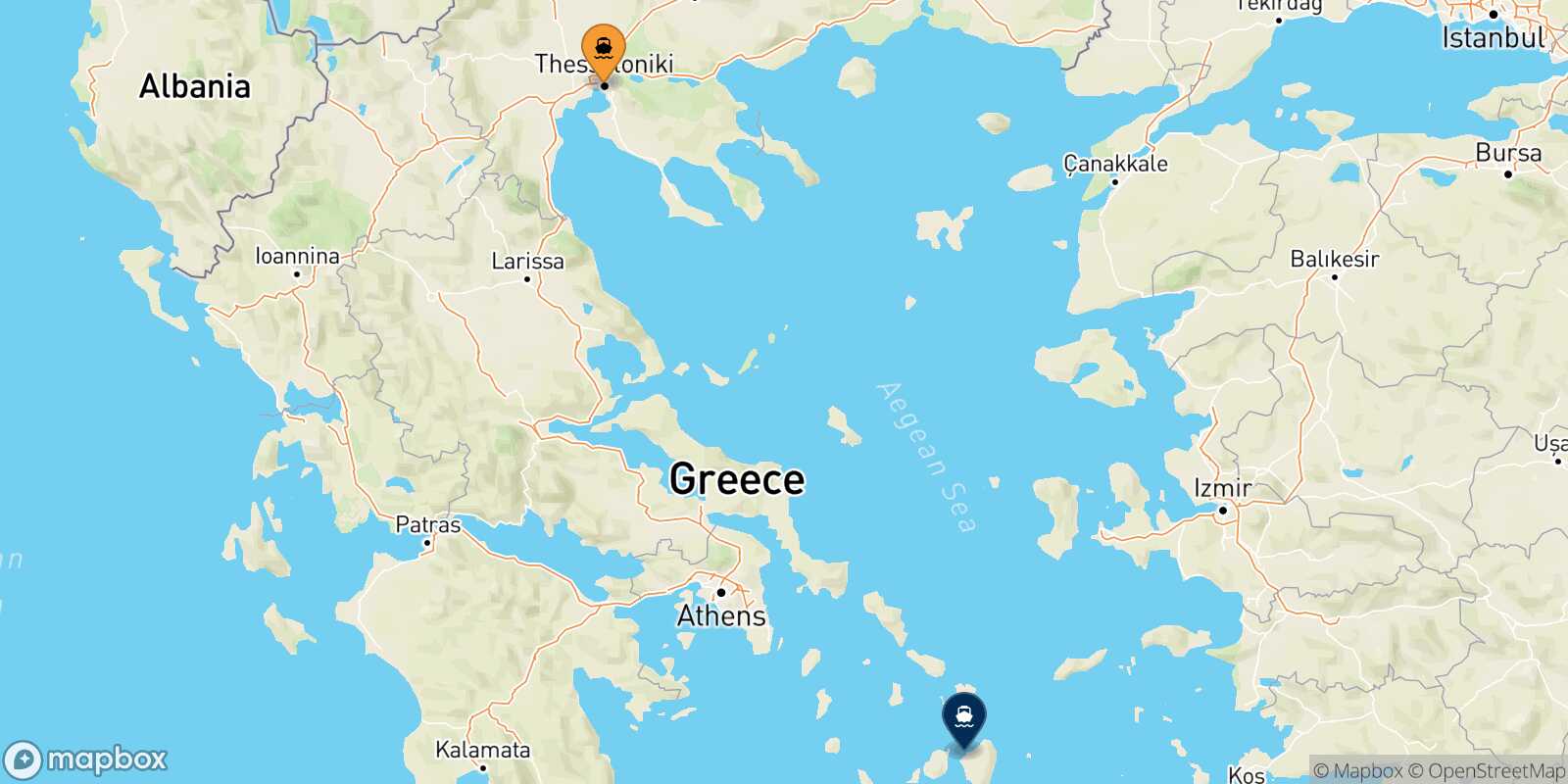 Thessaloniki Naxos route map