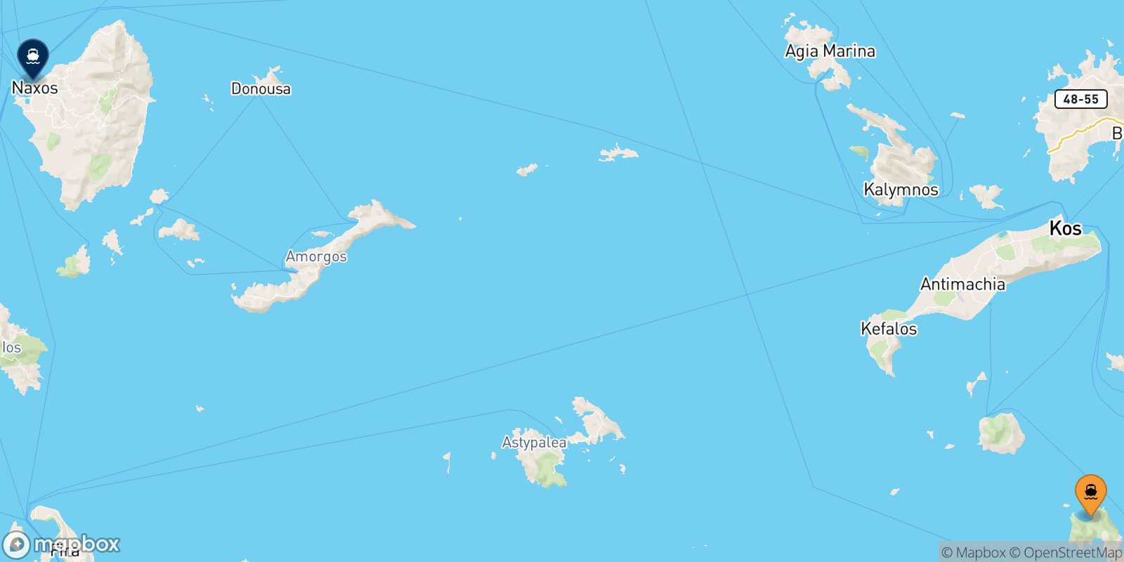 Tilos Naxos route map