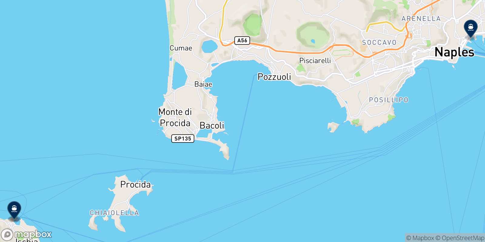 Map of the destinations reachable from Forio (Ischia)