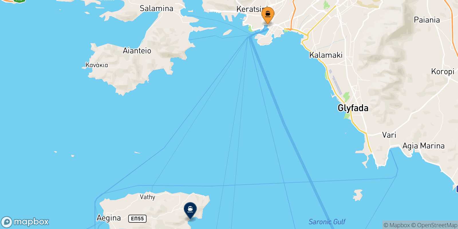 Piraeus Agia Marina (Aegina) route map