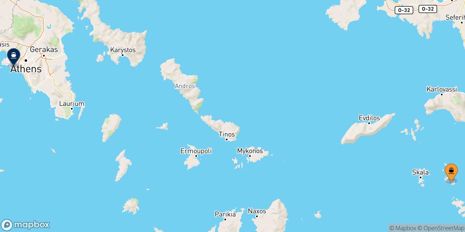 Lipsi Piraeus route map