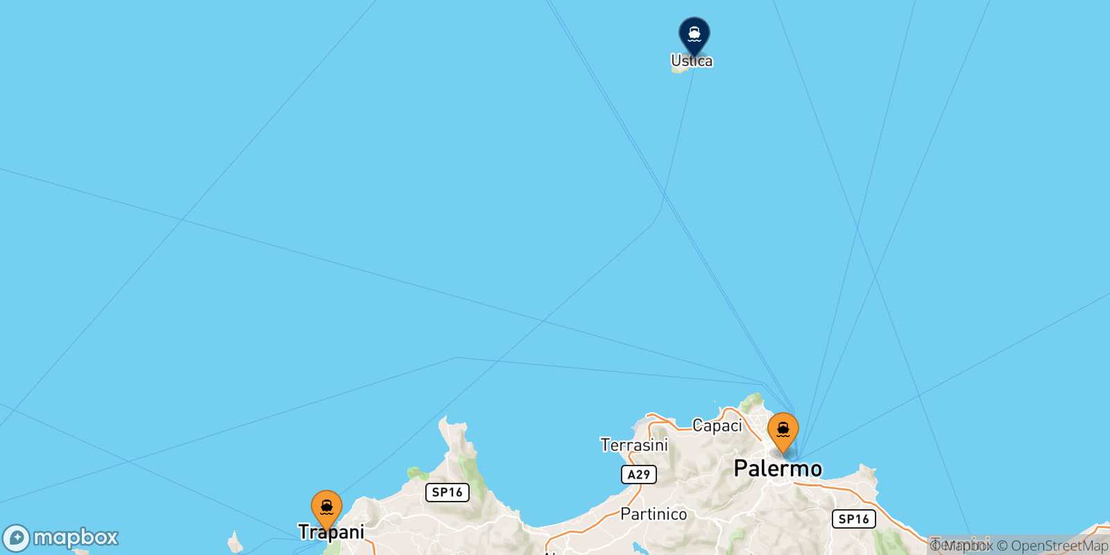Map of the ports connected with  Ustica