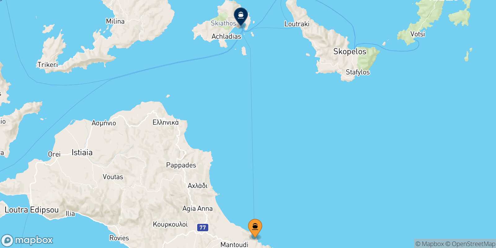 Mantoudi (Evia) Skiathos route map