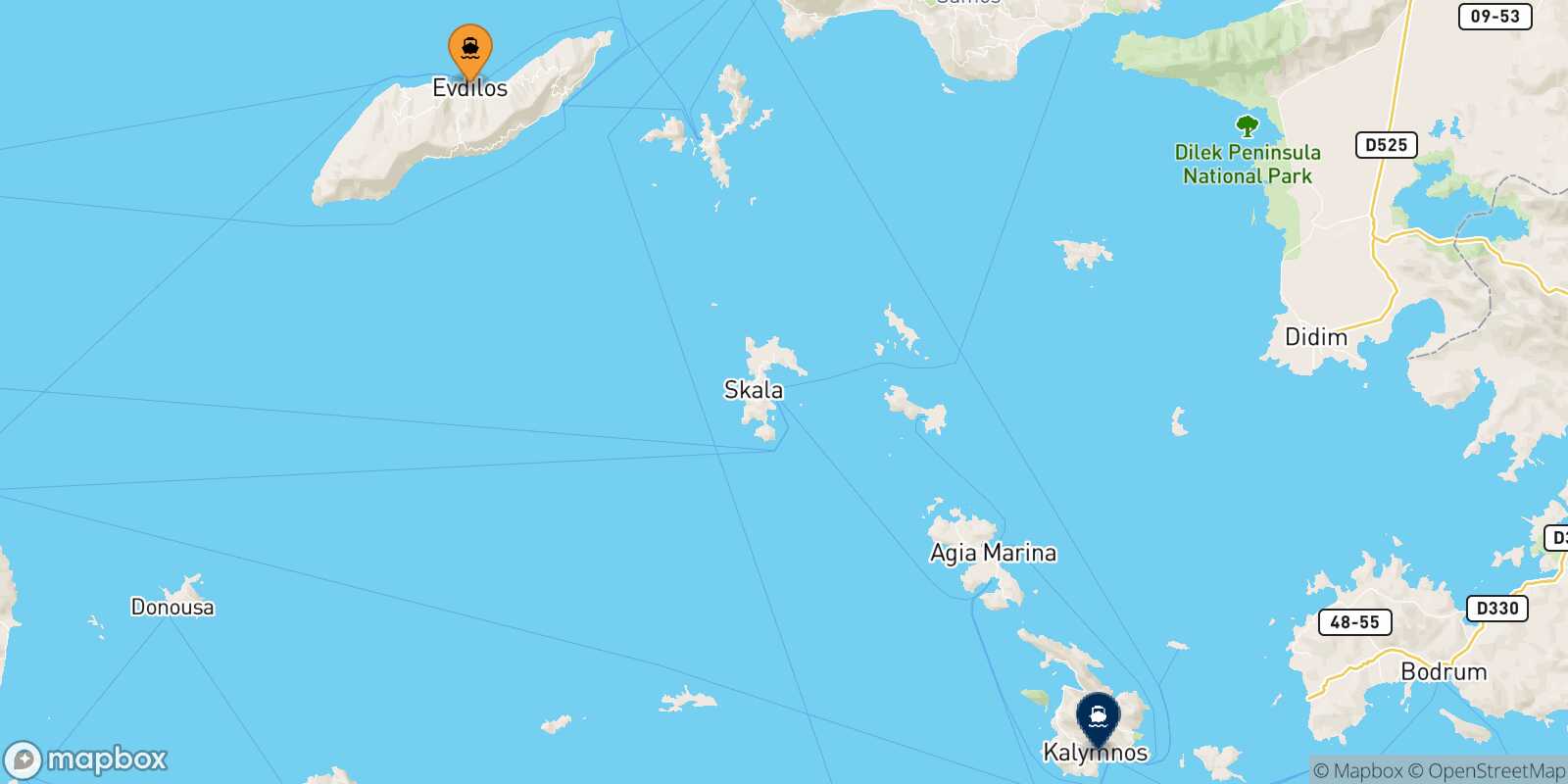 Agios Kirikos (Ikaria) Kalymnos route map