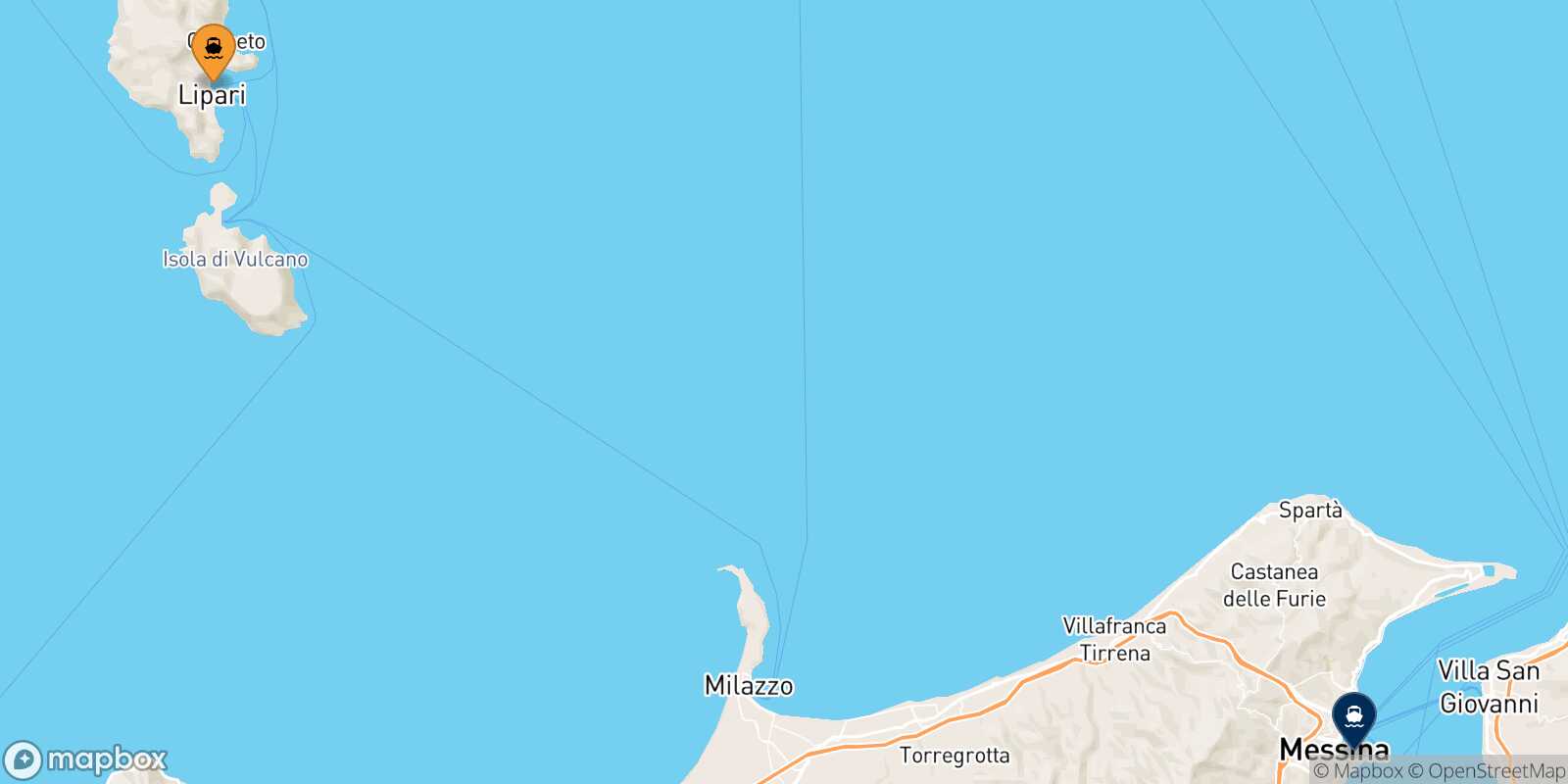 Lipari Messina route map