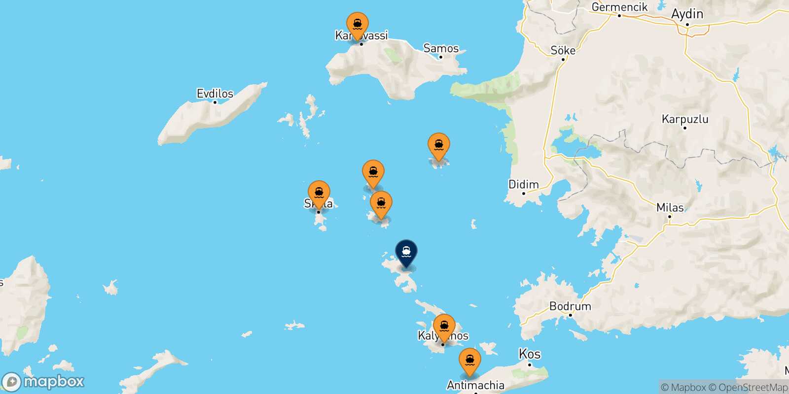 Map of the ports connected with  Agia Marina (Leros)