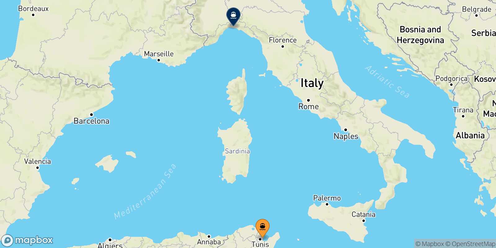 Tunis Genoa route map