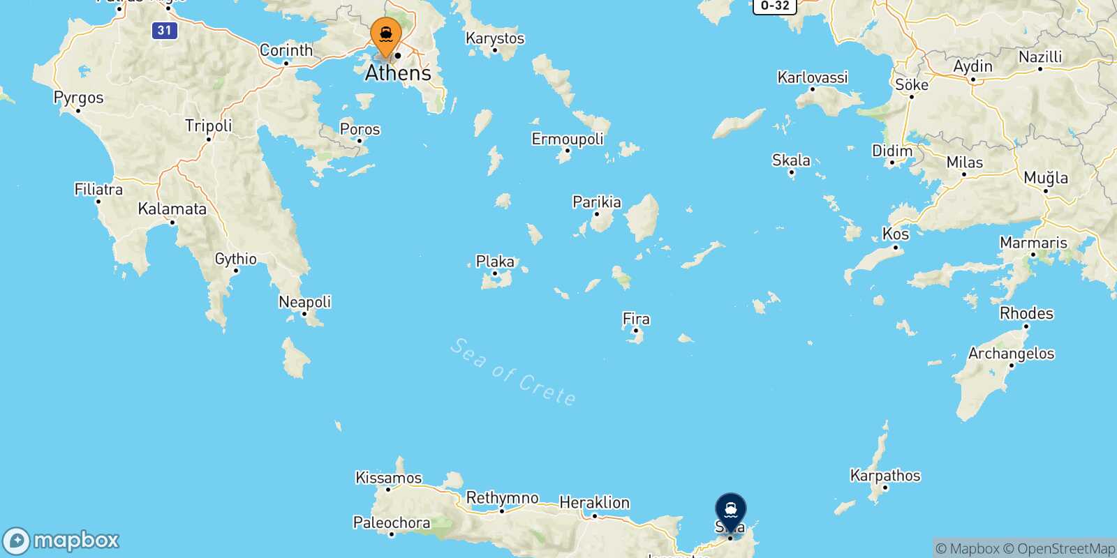 Piraeus Sitia route map