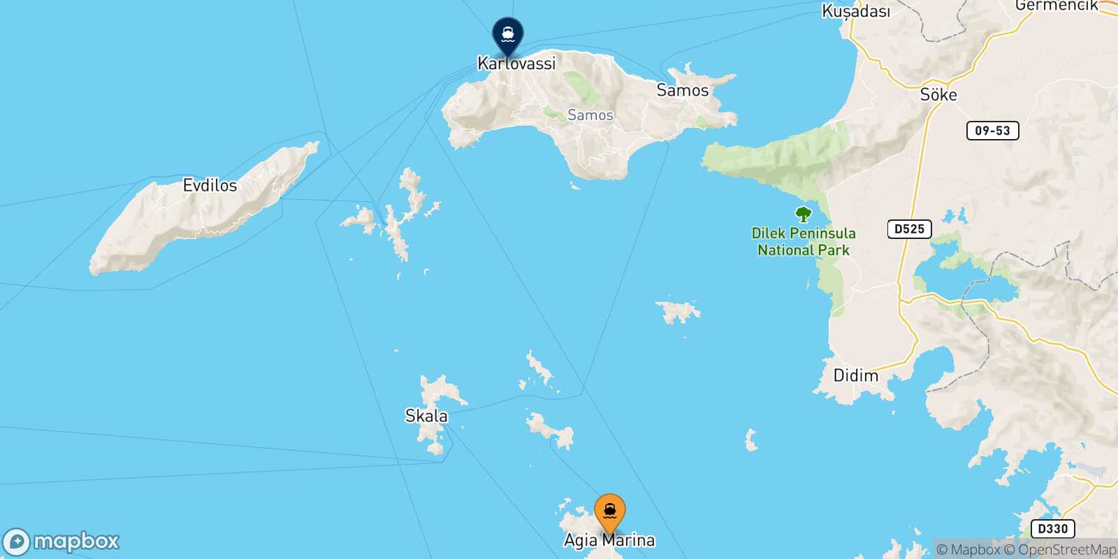 Leros Karlovassi (Samos) route map