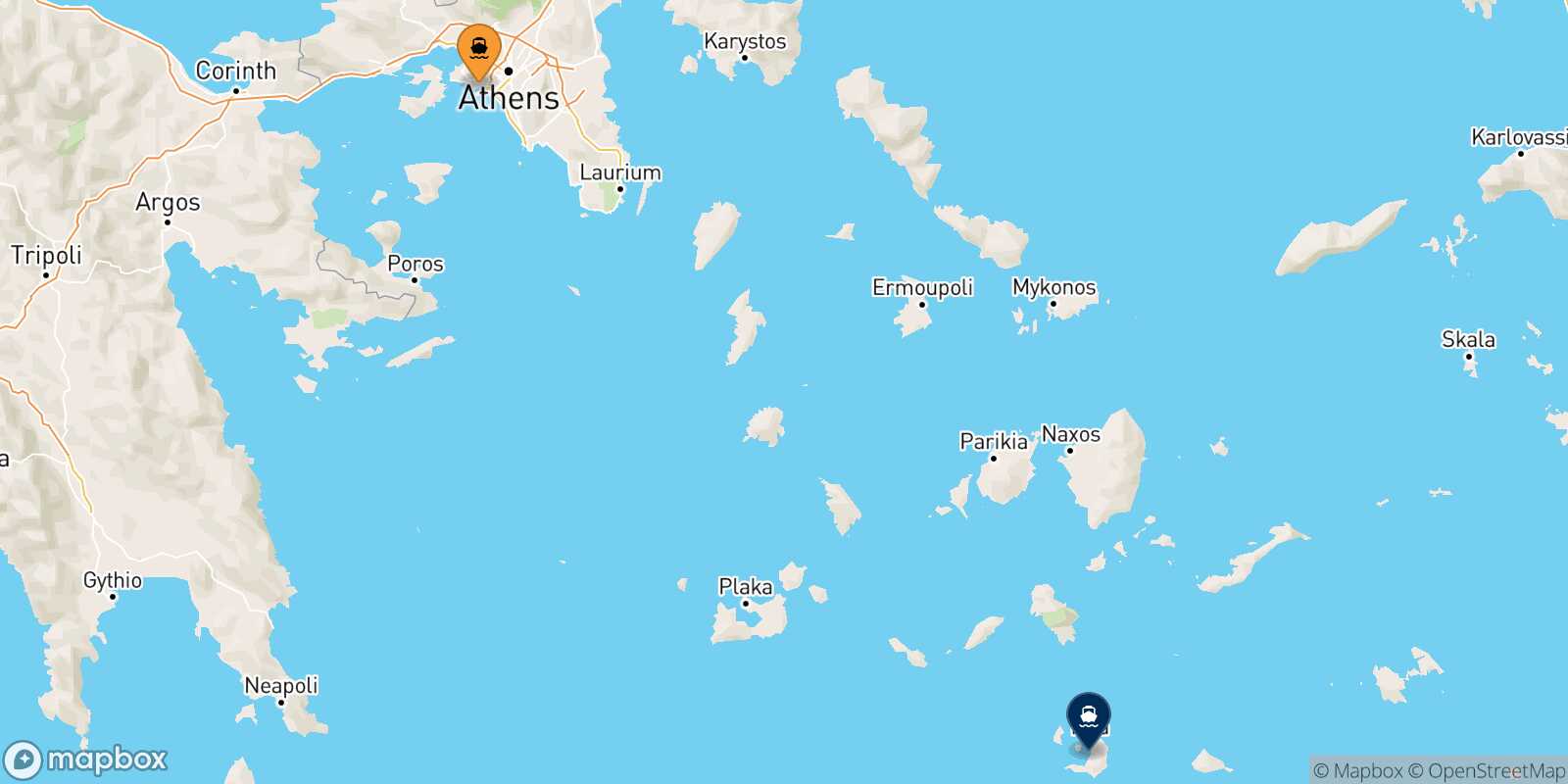 Piraeus Thira (Santorini) route map