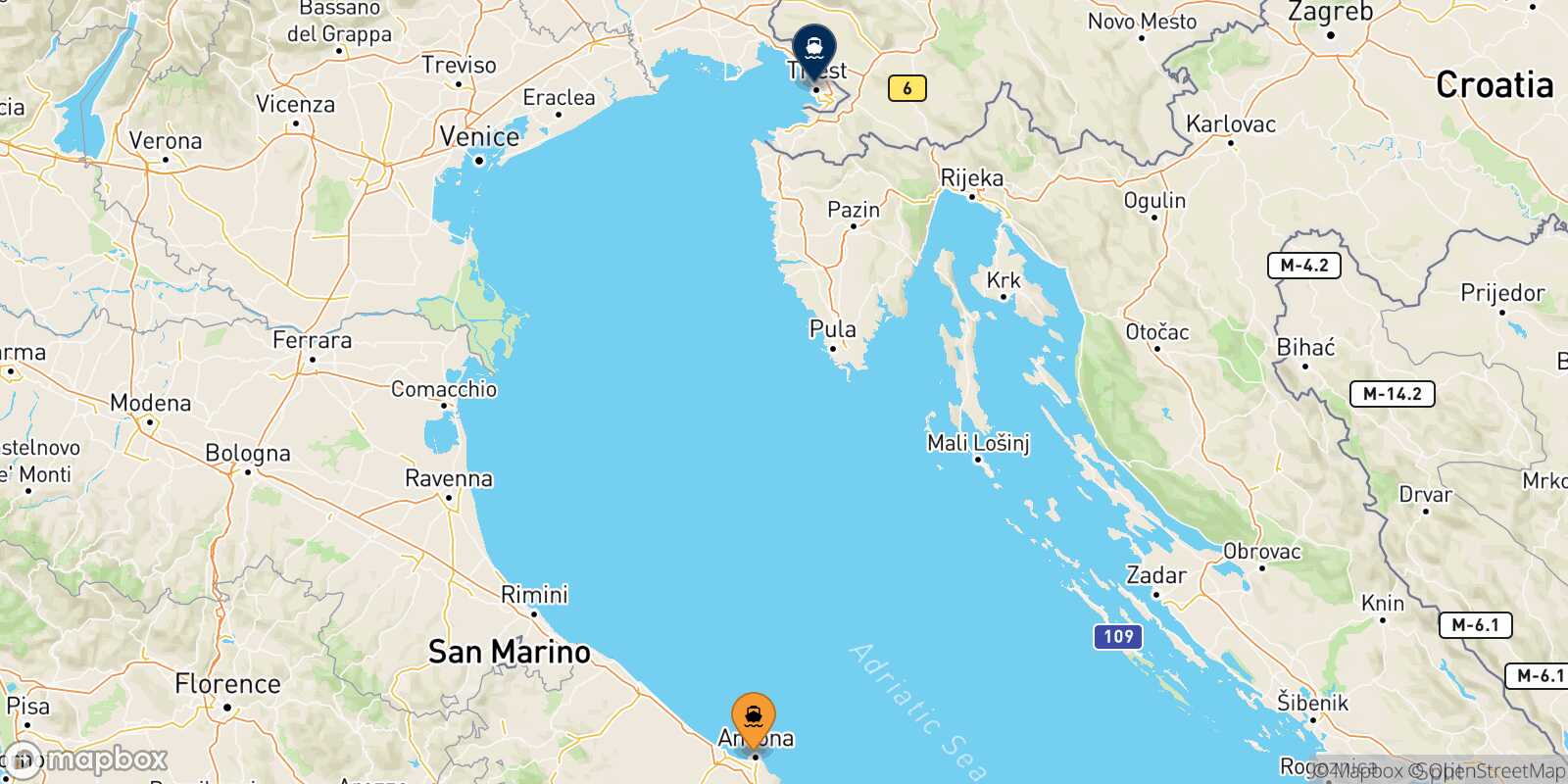 Ancona Trieste route map