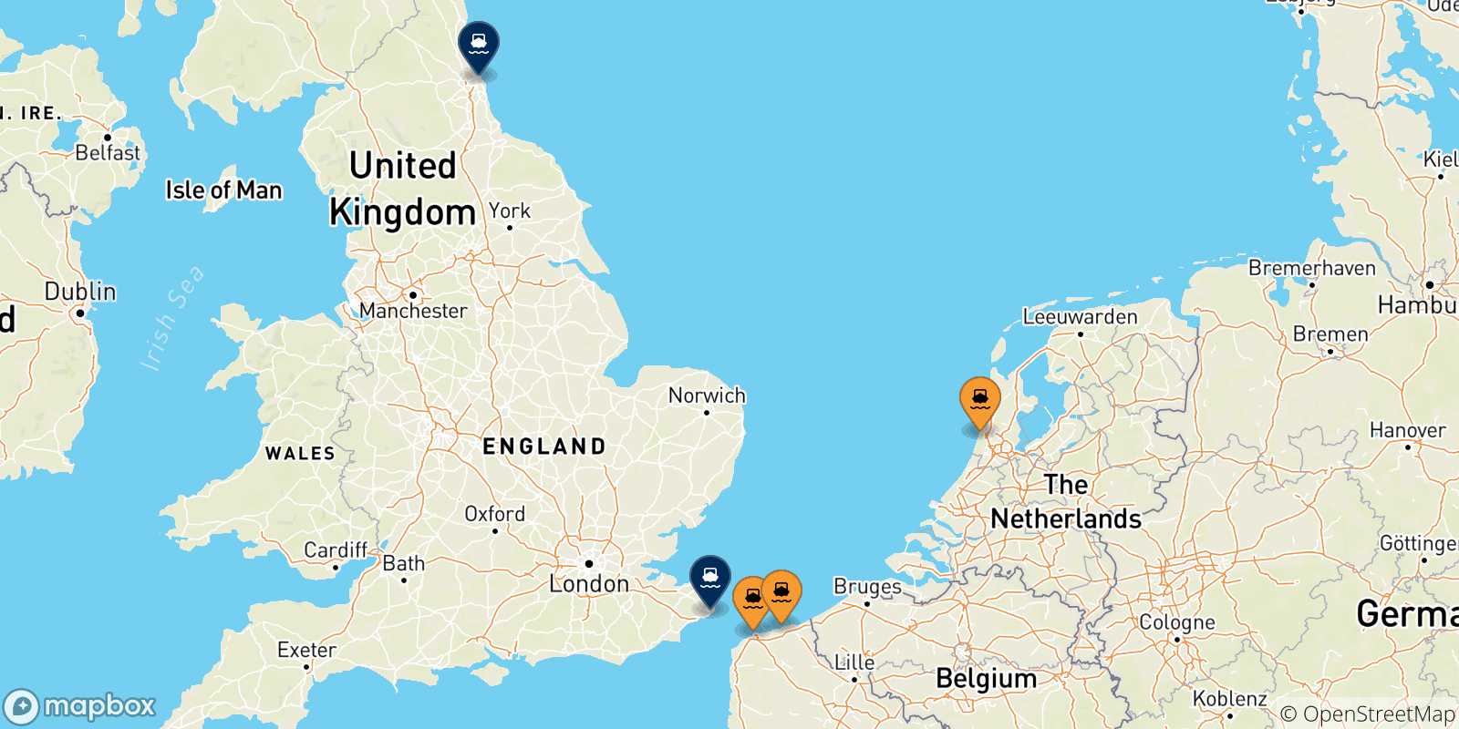 Map of the ports connected with  Uk