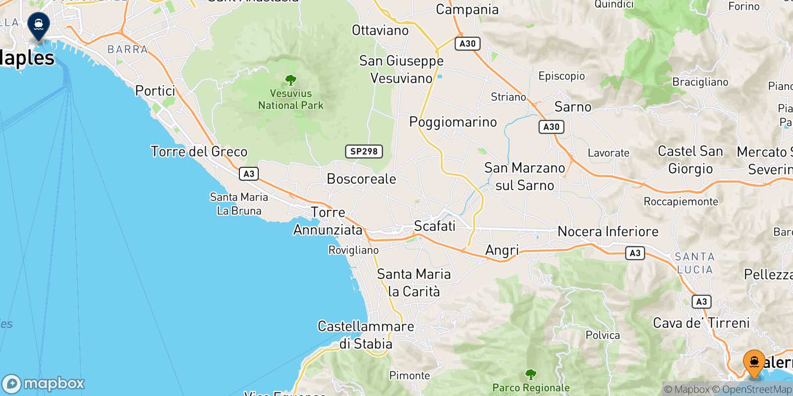 Salerno Naples Beverello route map