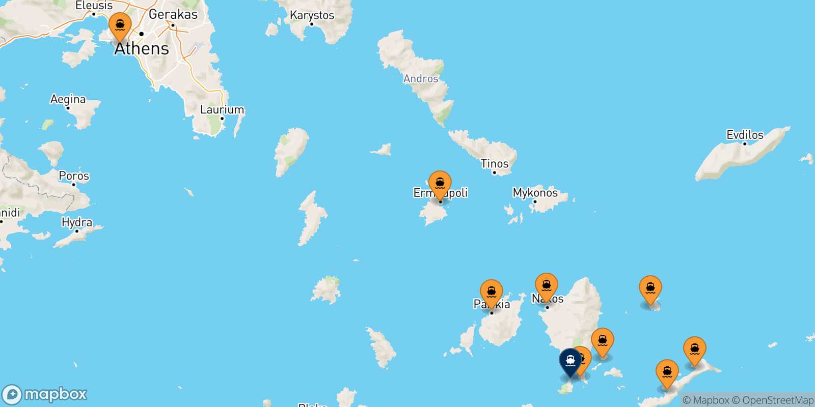 Map of the ports connected with  Iraklia