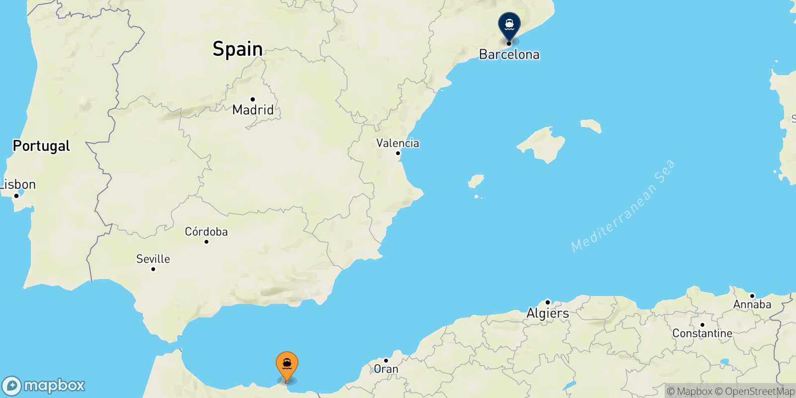 Nador Barcelona route map