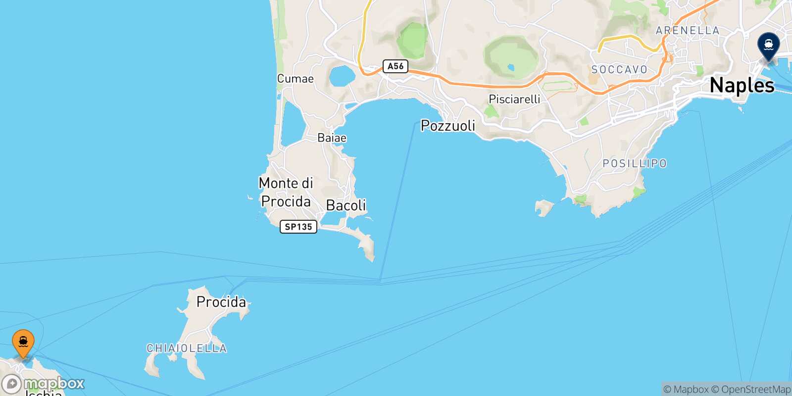 Ischia Naples Beverello route map