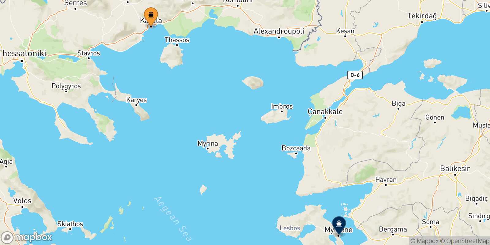 Kavala Mytilene (Lesvos) route map