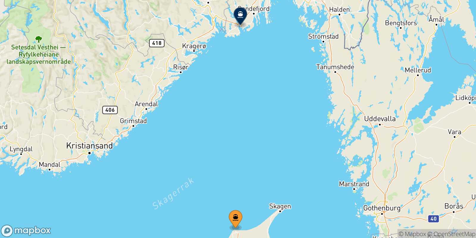 Map of the ports connected with  Larvik