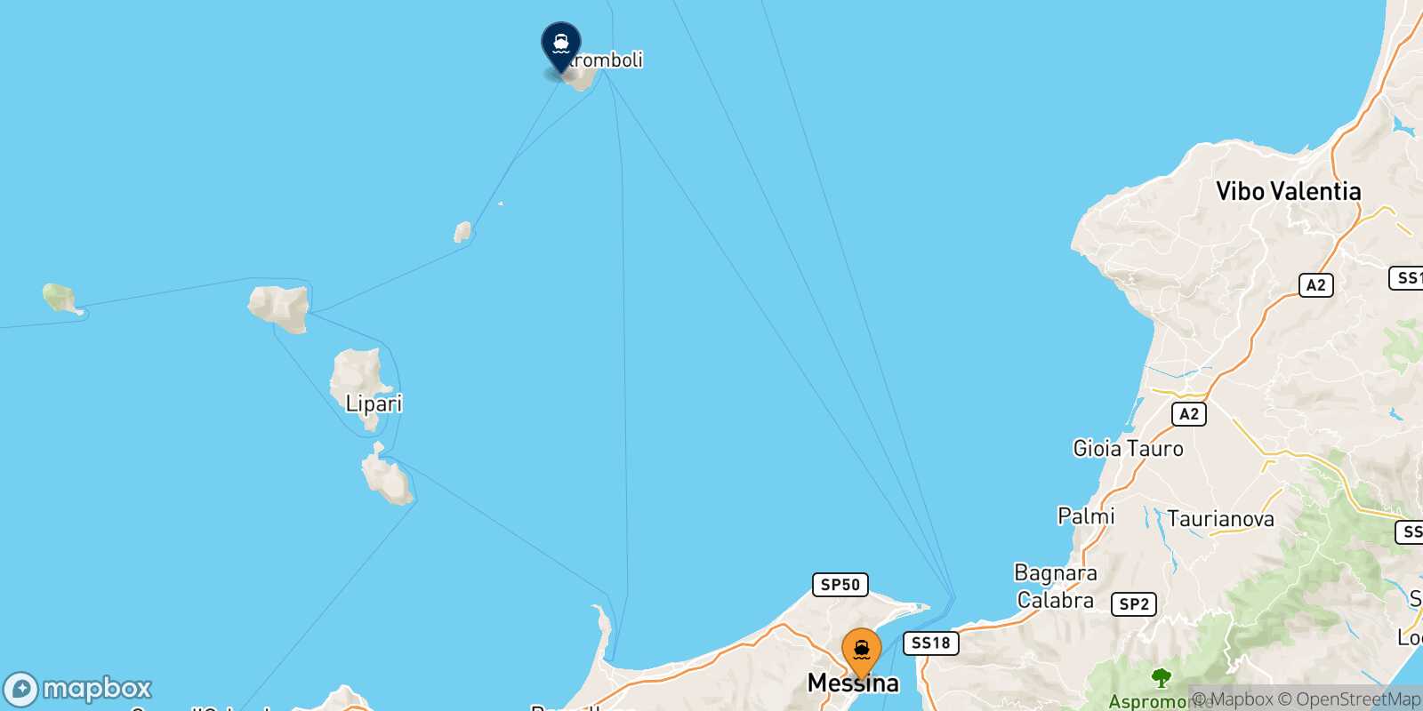Messina Ginostra (Stromboli) route map