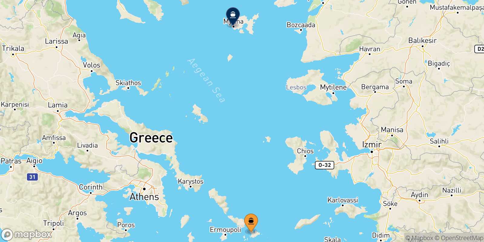 Mykonos Myrina (Limnos) route map