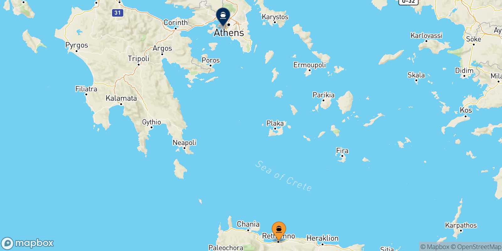 Rethimno Piraeus route map