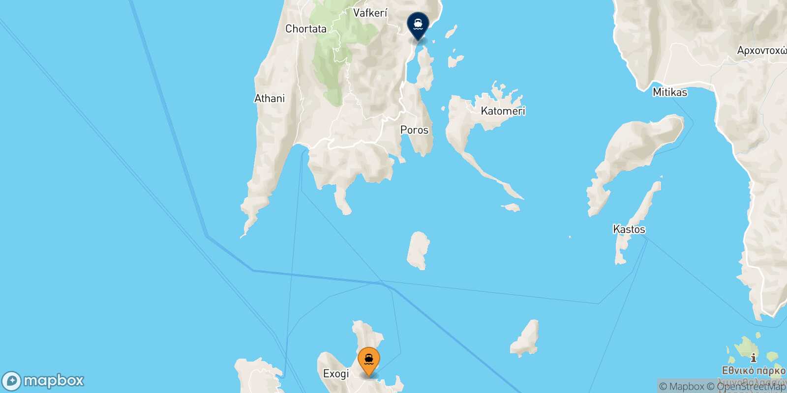 Frikes (Ithaka) Nydri (Lefkada) route map