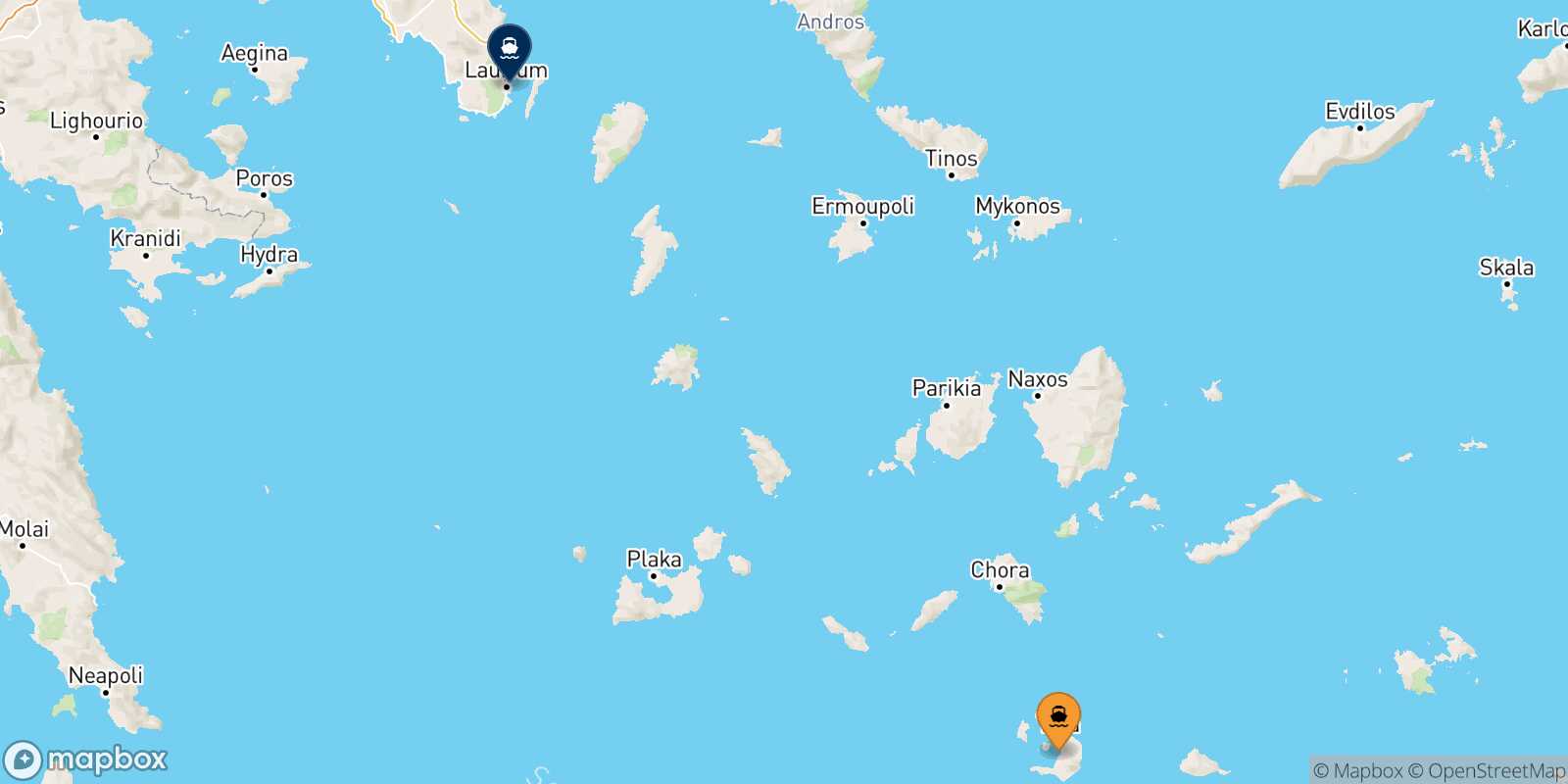 Thira (Santorini) Lavrio route map
