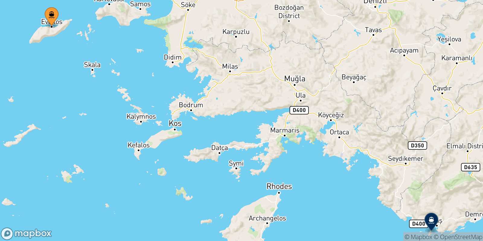 Agios Kirikos (Ikaria) Kastelorizo route map