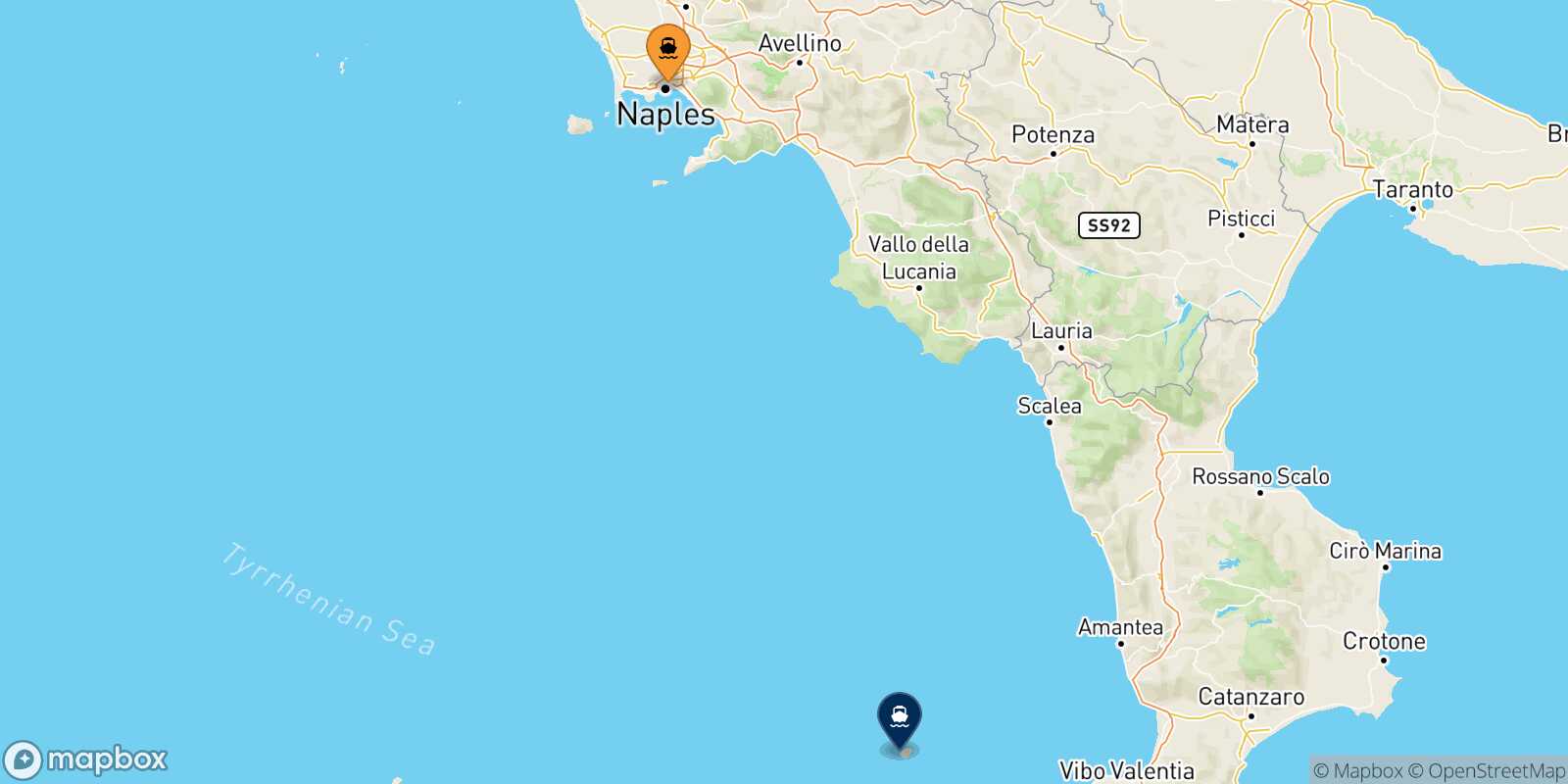Naples Ginostra (Stromboli) route map