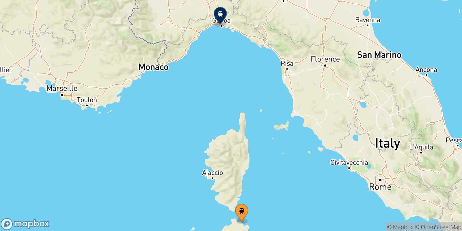 Golfo Aranci Genoa route map