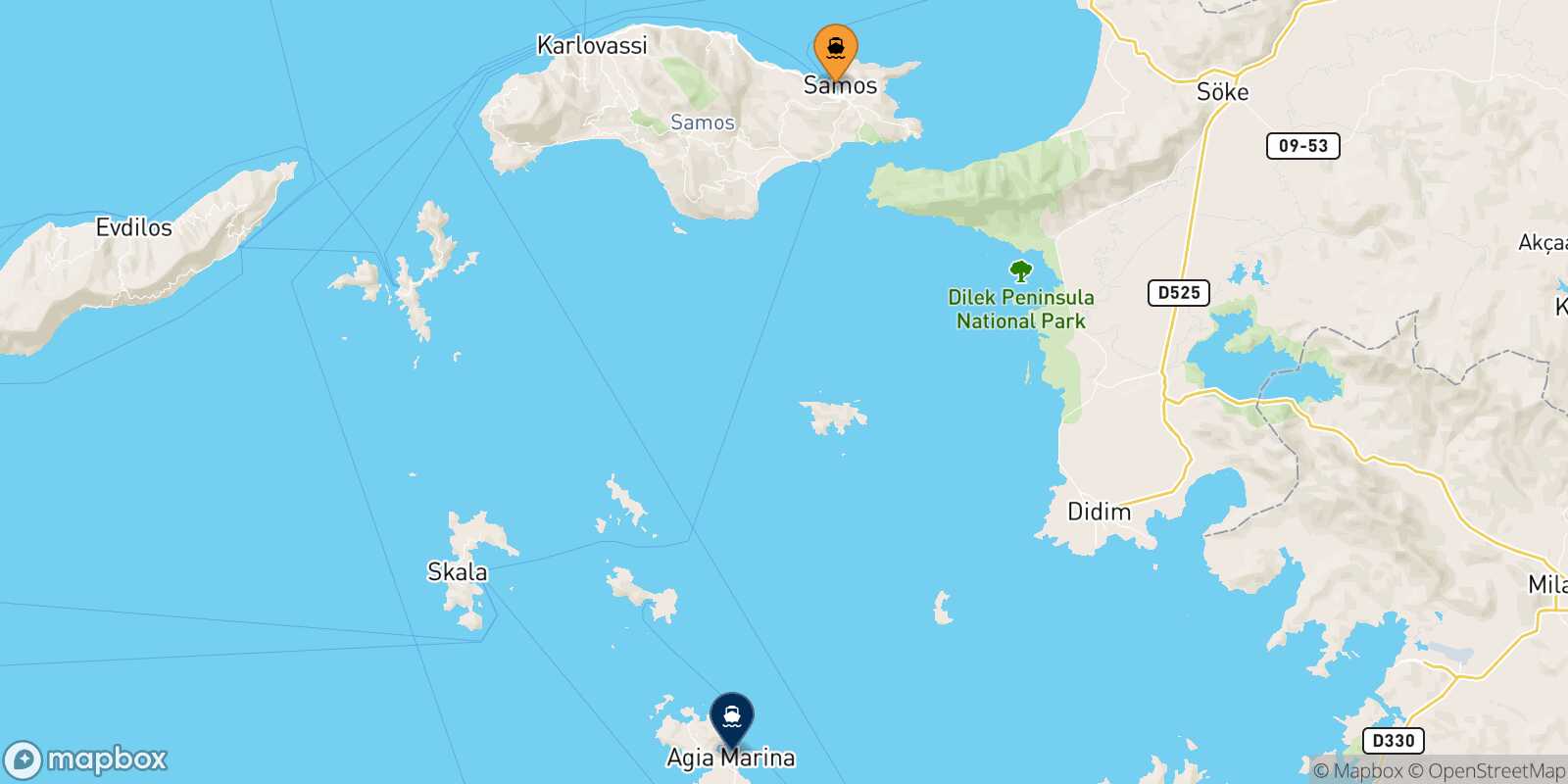 Vathi (Samos) Leros route map