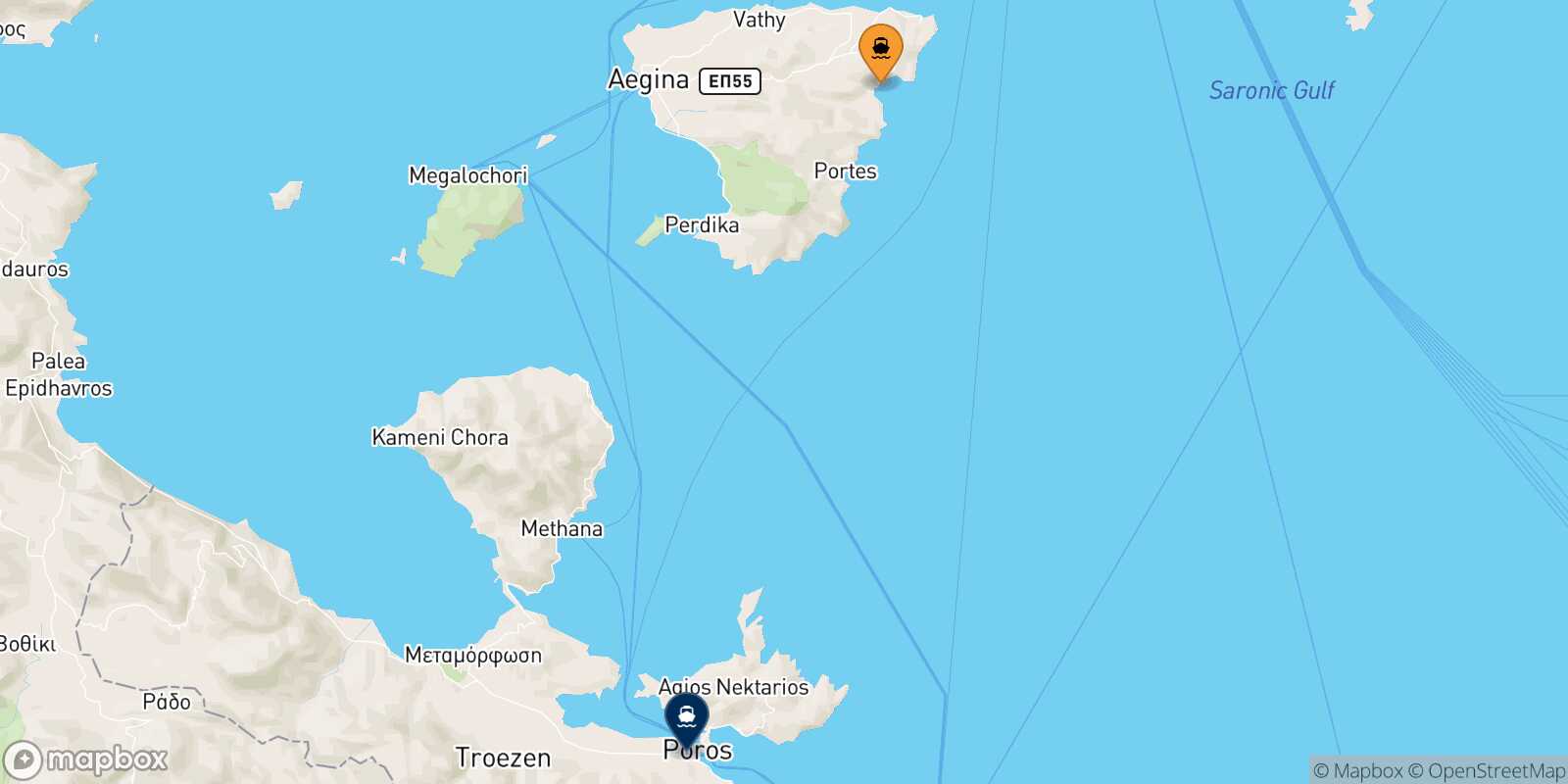 Agia Marina (Aegina) Hydra route map