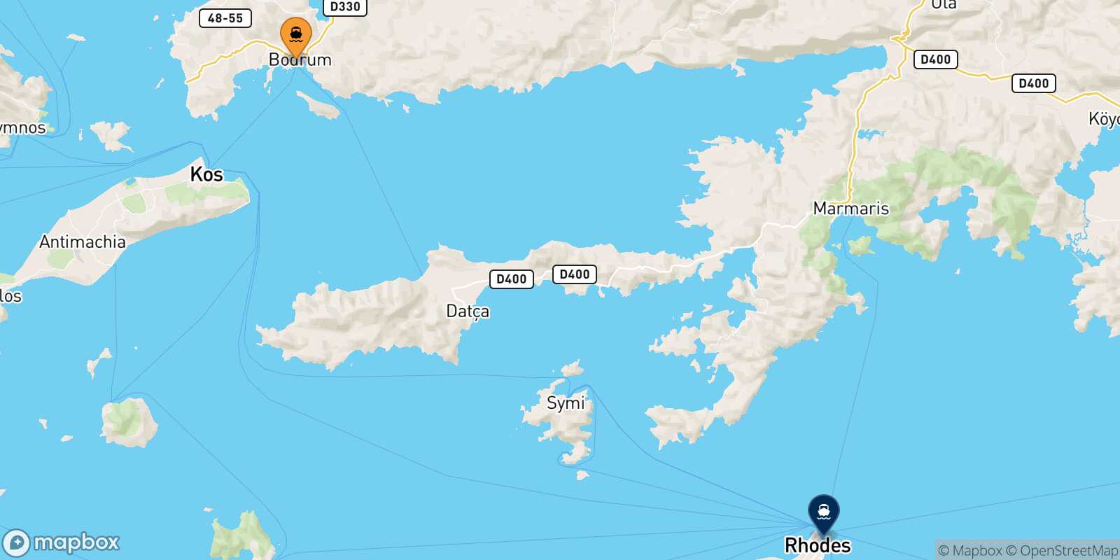 Bodrum Rhodes route map