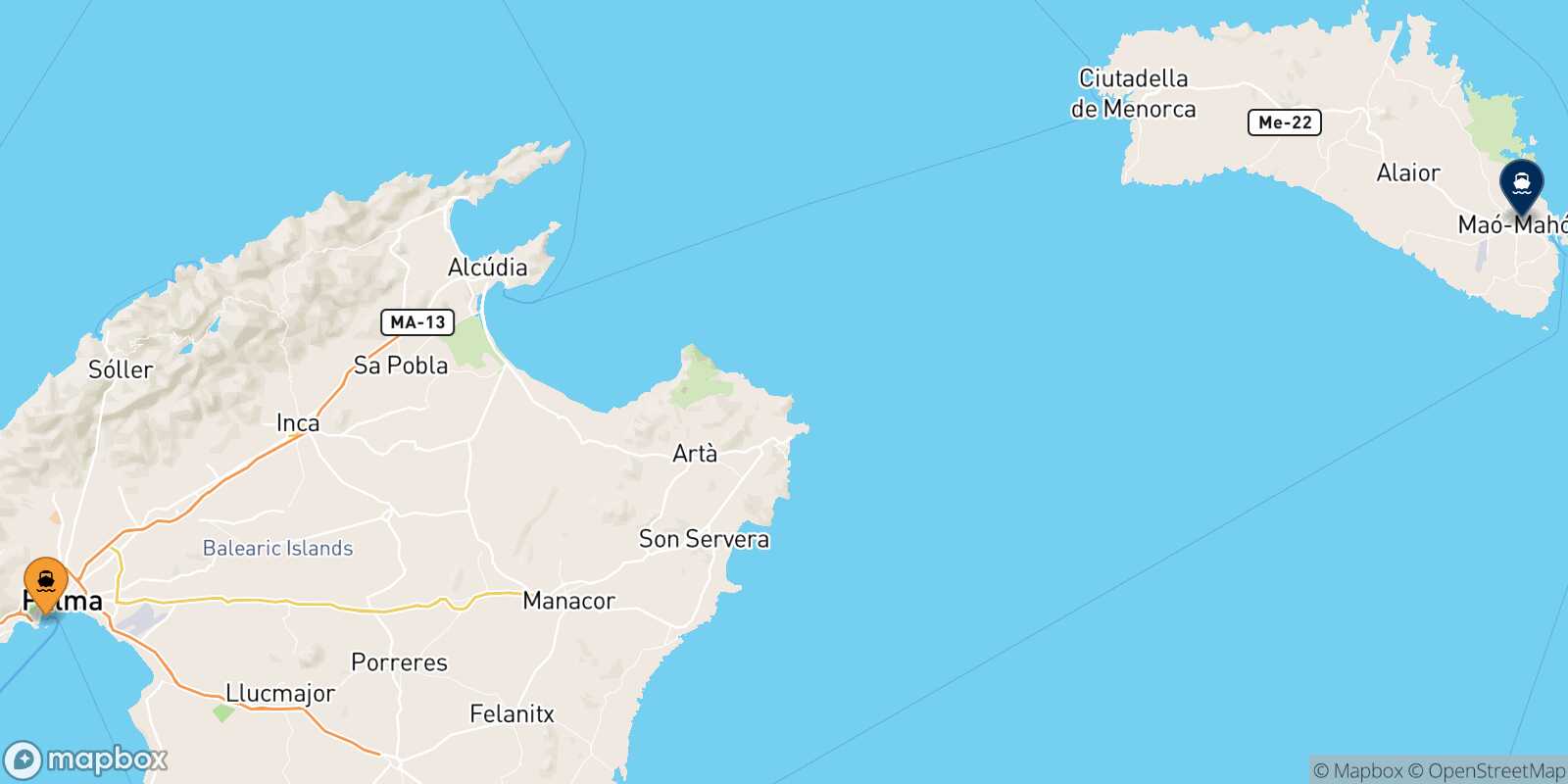 Palma Mahon (Minorca) route map