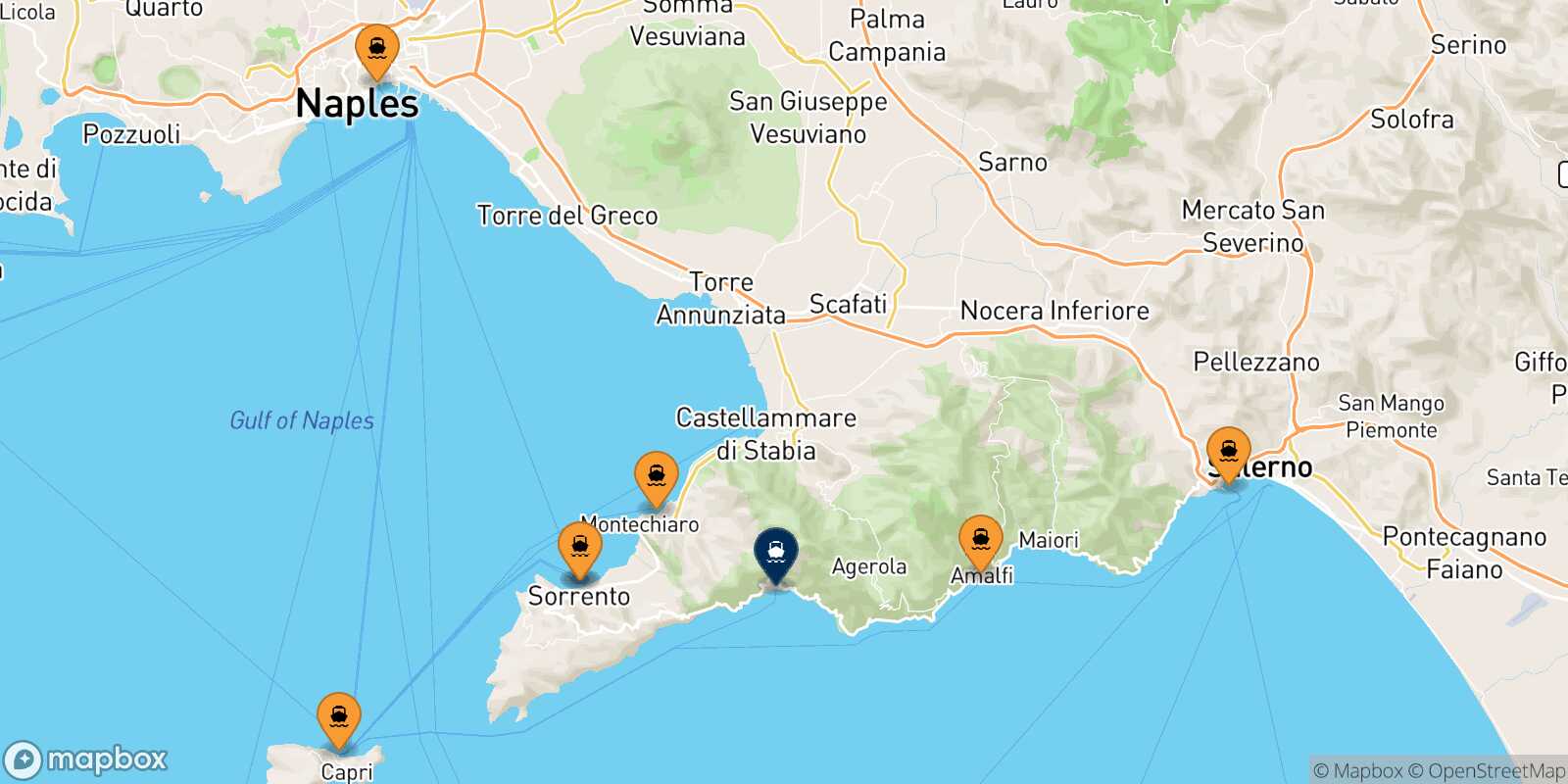 Map of the ports connected with  Positano
