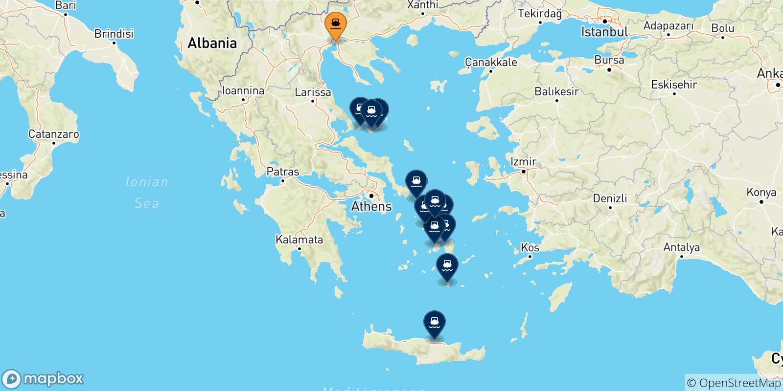 Map of the possible routes between Thessaloniki and Greece