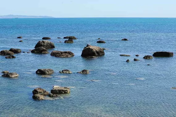 Durres, Albania: rocks in the sea