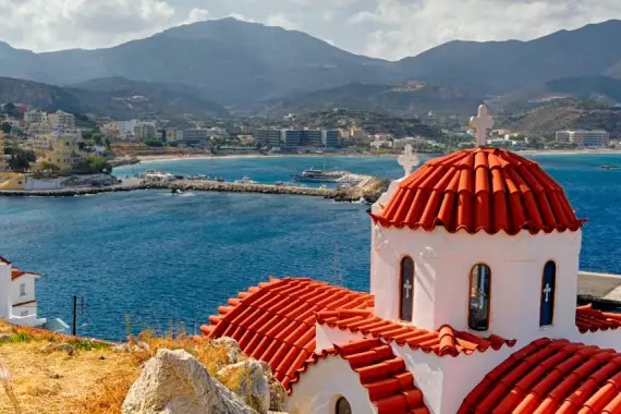 Church by the cliff on Karpathos, in the Dodecanese.