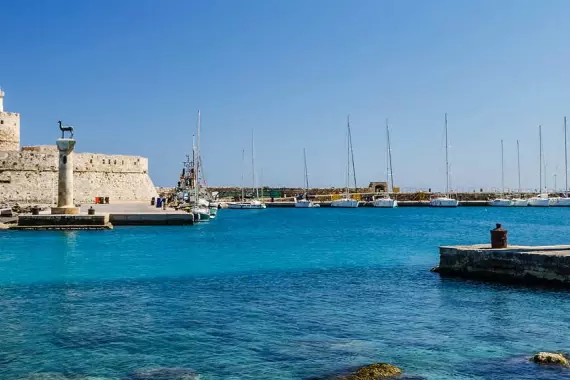 View of the port on Rhodes, in the Dodecanese Islands.