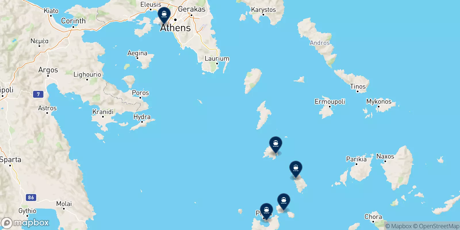 Aegean Sea Lines destinations map