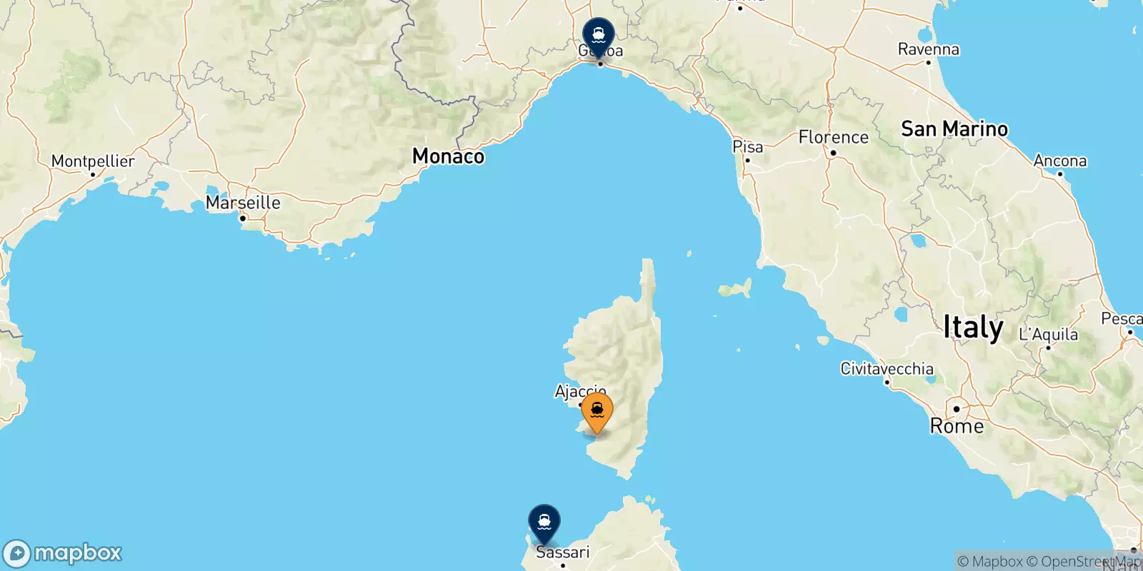 Ferries from Ajaccio to Italy